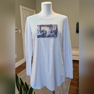 Reitmans Women's Long Sleeve Grey Shirt Cotton Blend Let's Chill Out Size L